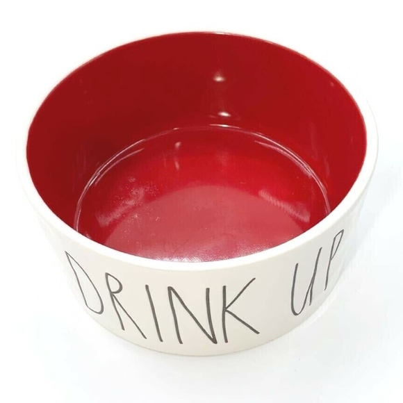 Rae Dunn 6" Drink Up RED Inside Dog Pet Water Bowl - Picture 2 of 7